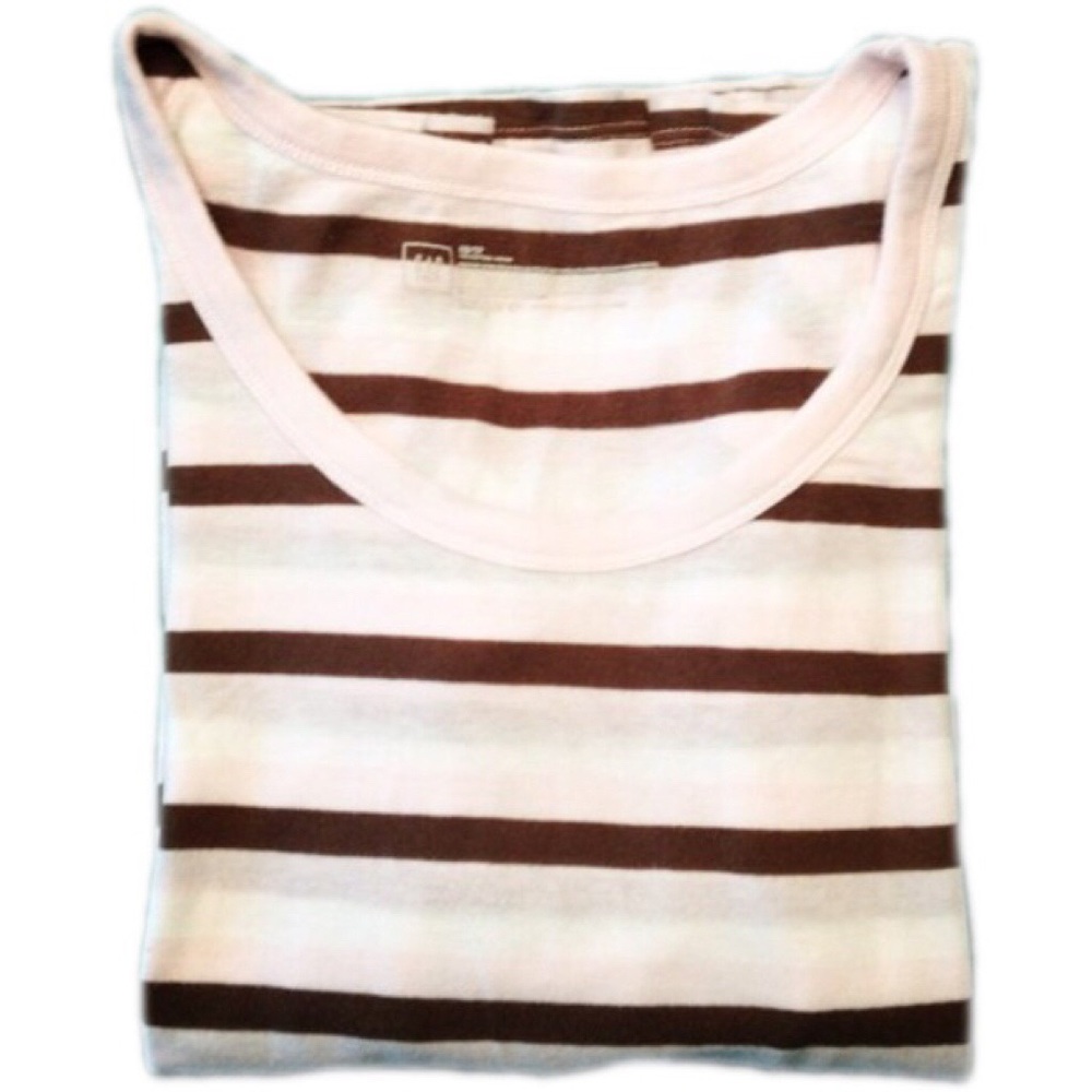 5/$25!🌟 GAP Pink Cream Brown Striped 3/4 Sleeve T - Picture 1 of 5